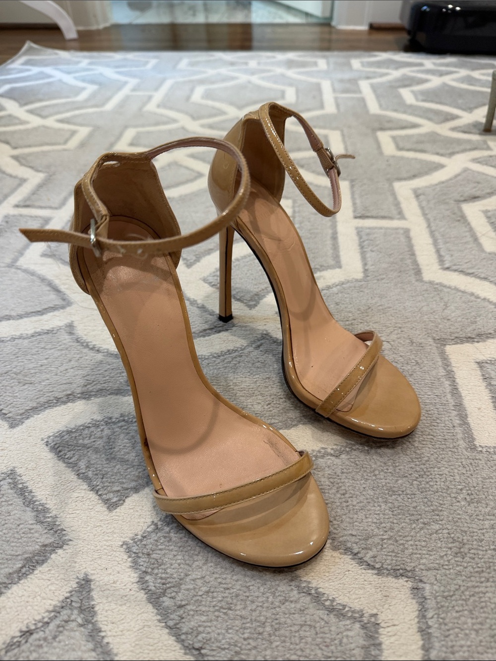 Stuart Weitzman Nude Patent Ankle-Strap Stilettos